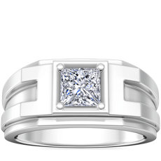 Men's Structured Solitaire Engagement Ring in 14k White Gold